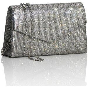 Women Gray Sparkly  Rhinestone Clutch